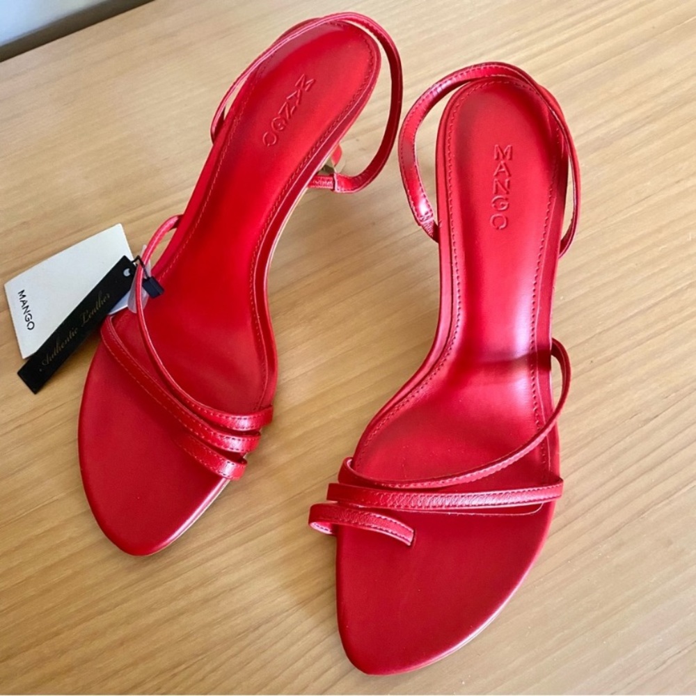 Mango red leather strappy sandals with low heel